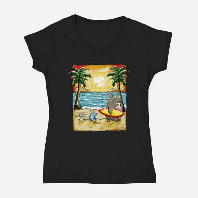 Summer With My Neighbor-Womens-V-Neck-Tee-JamesQJO