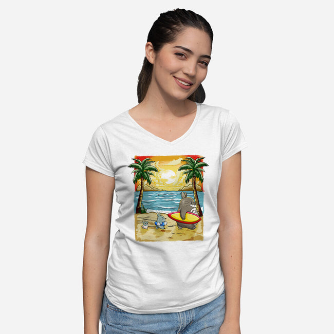 Summer With My Neighbor-Womens-V-Neck-Tee-JamesQJO