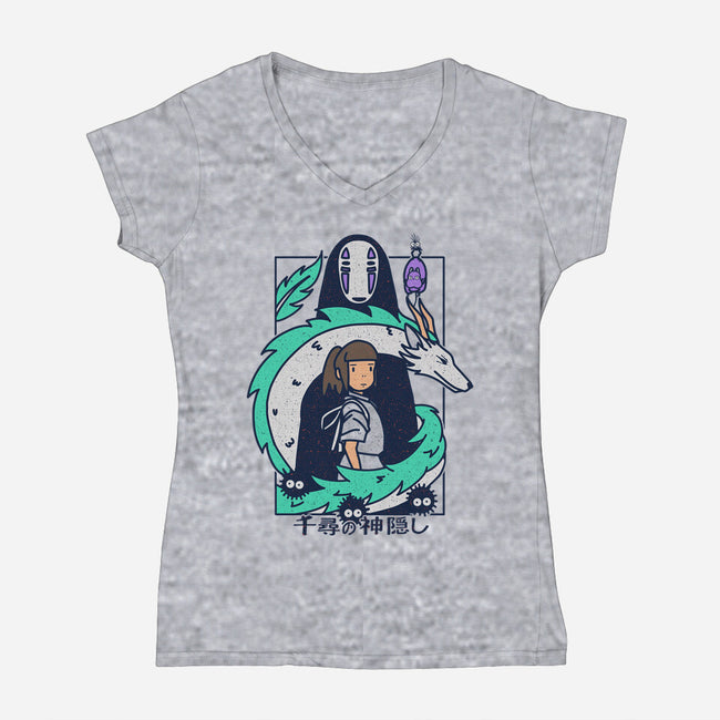 Journey To Fantasy-Womens-V-Neck-Tee-sebasebi