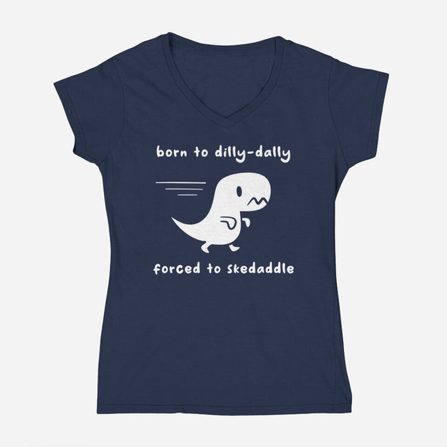 Dino Run-Womens-V-Neck-Tee-damglynn