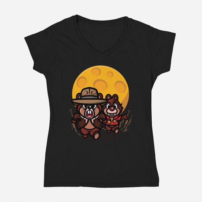 Raiders Of The Lost Cheese-Womens-V-Neck-Tee-jrberger