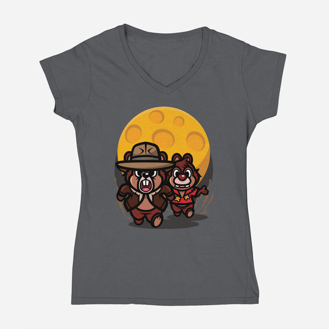 Raiders Of The Lost Cheese-Womens-V-Neck-Tee-jrberger