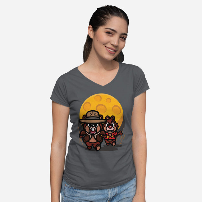 Raiders Of The Lost Cheese-Womens-V-Neck-Tee-jrberger