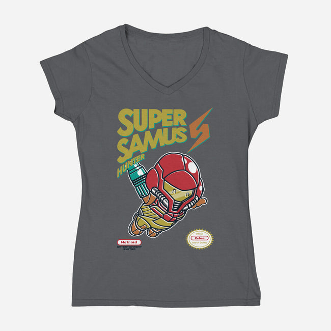Super Samus Hunter-Womens-V-Neck-Tee-Arinesart