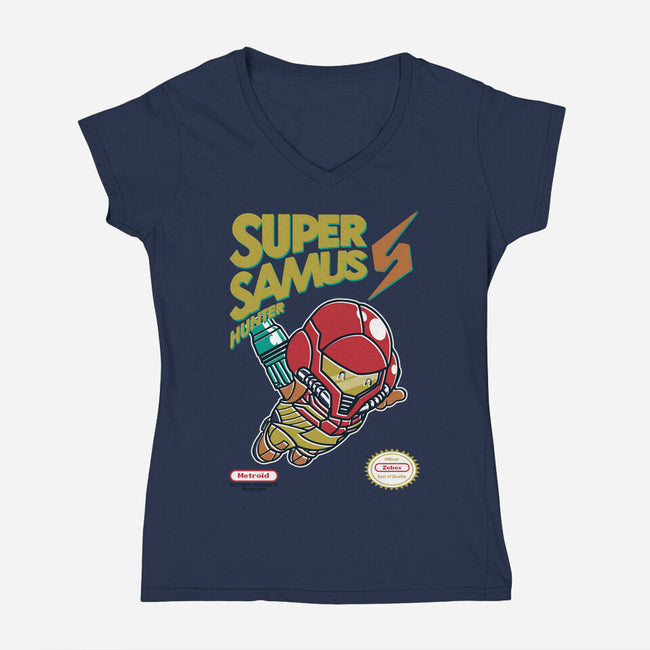 Super Samus Hunter-Womens-V-Neck-Tee-Arinesart