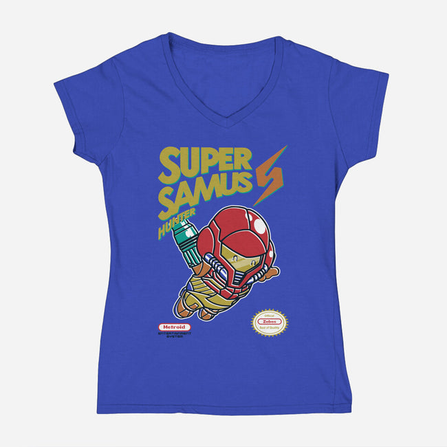 Super Samus Hunter-Womens-V-Neck-Tee-Arinesart