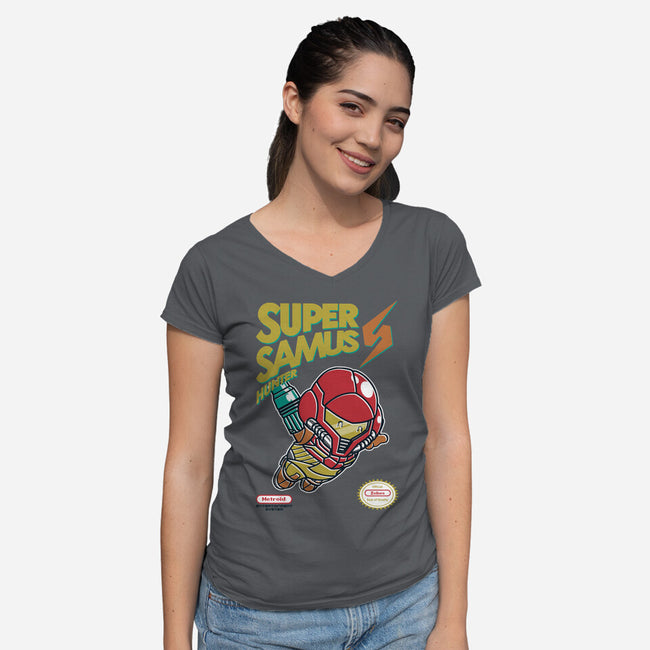 Super Samus Hunter-Womens-V-Neck-Tee-Arinesart