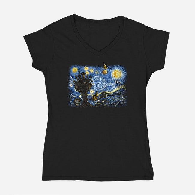 Starry Knights Of Ni-Womens-V-Neck-Tee-Wenceslao A Romero