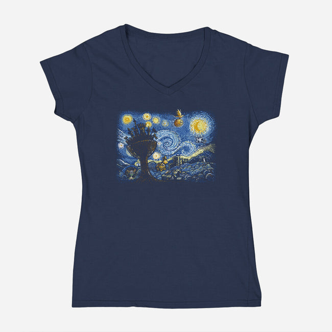 Starry Knights Of Ni-Womens-V-Neck-Tee-Wenceslao A Romero