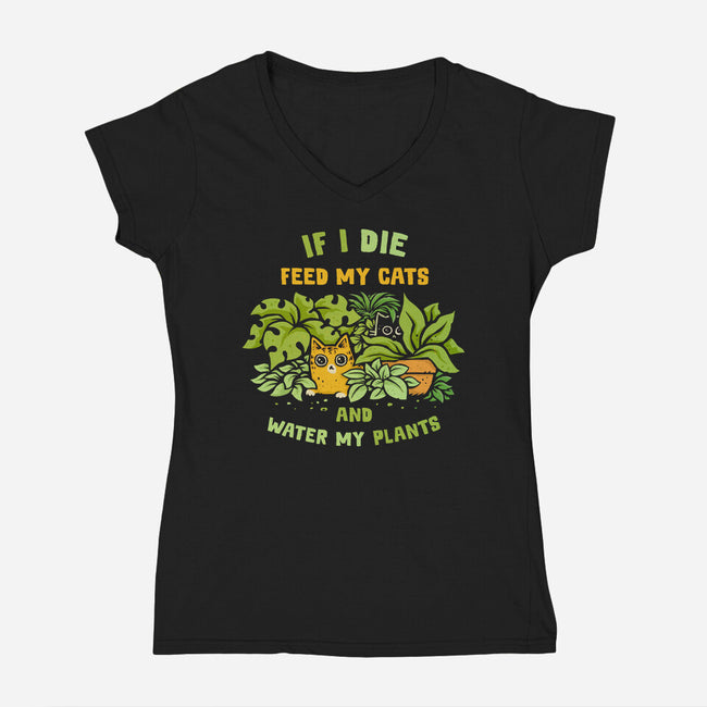 Feed My Cats And Water My Plants-Womens-V-Neck-Tee-kg07