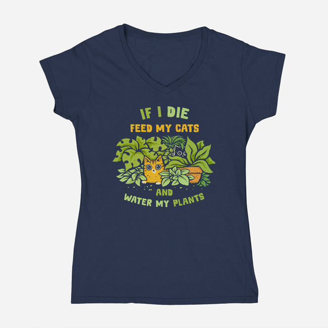 Feed My Cats And Water My Plants-Womens-V-Neck-Tee-kg07