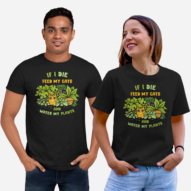 Feed My Cats And Water My Plants-Unisex-Basic-Tee-kg07