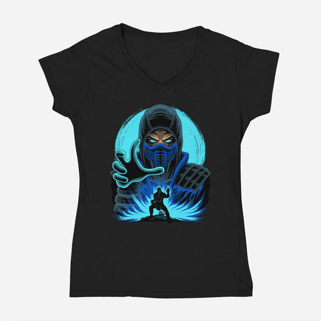 Blue Ninja Fighter-Womens-V-Neck-Tee-rmatix
