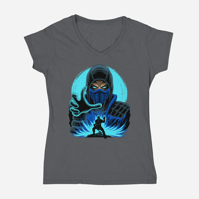Blue Ninja Fighter-Womens-V-Neck-Tee-rmatix