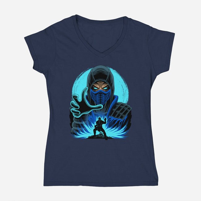 Blue Ninja Fighter-Womens-V-Neck-Tee-rmatix