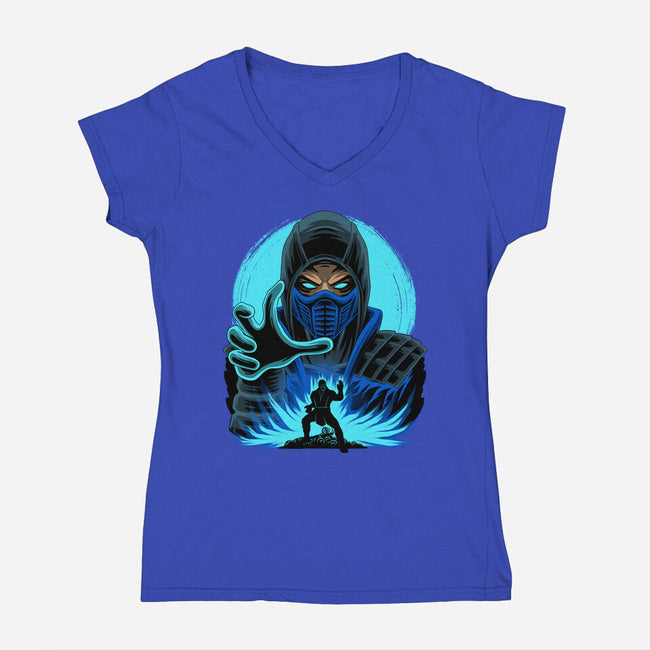 Blue Ninja Fighter-Womens-V-Neck-Tee-rmatix