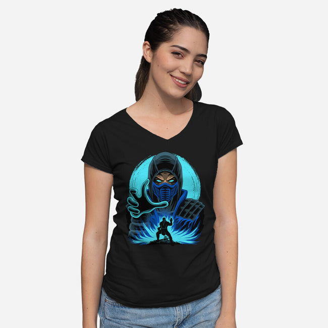Blue Ninja Fighter-Womens-V-Neck-Tee-rmatix