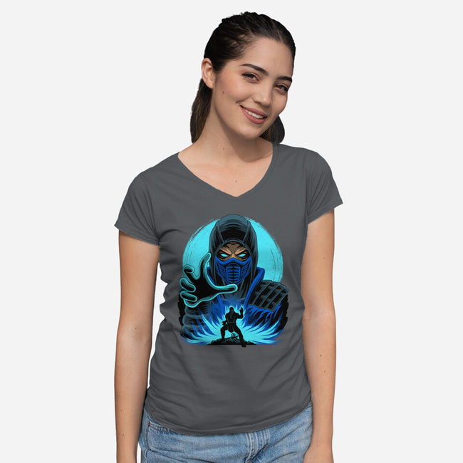 Blue Ninja Fighter-Womens-V-Neck-Tee-rmatix
