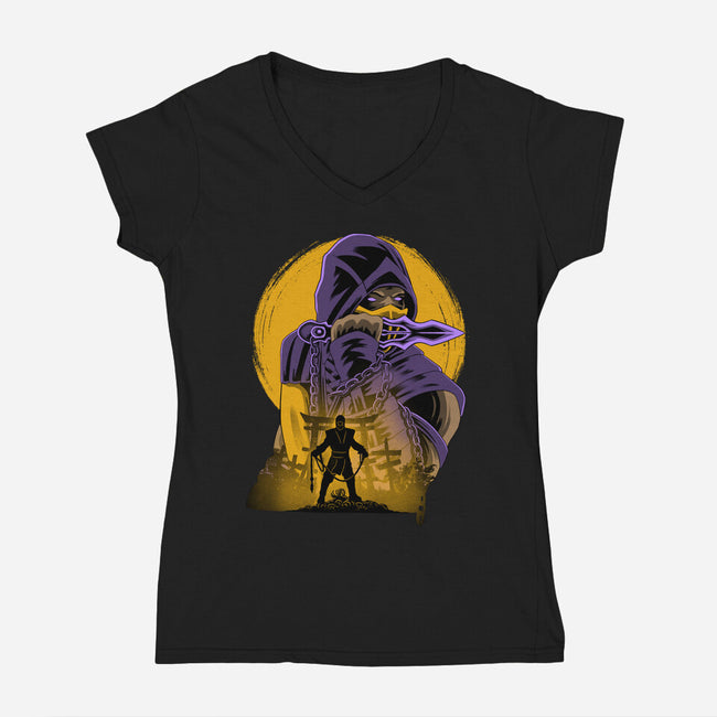 Yellow Ninja Fighter-Womens-V-Neck-Tee-rmatix