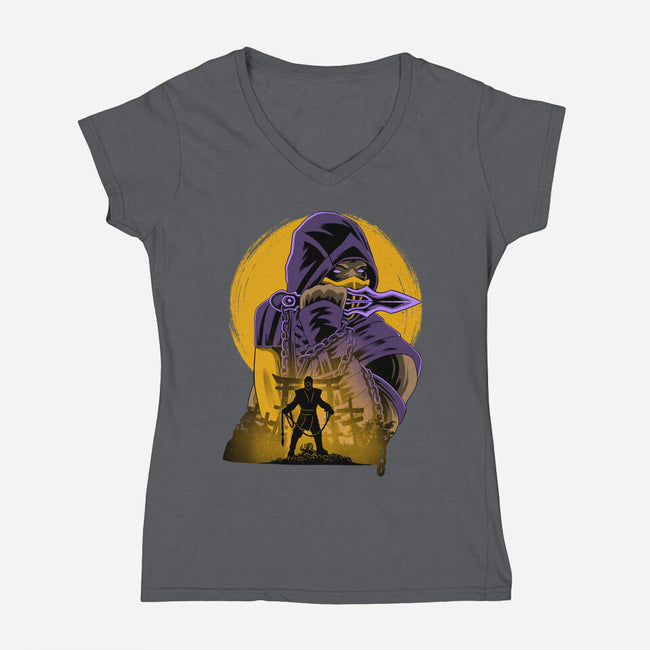 Yellow Ninja Fighter-Womens-V-Neck-Tee-rmatix
