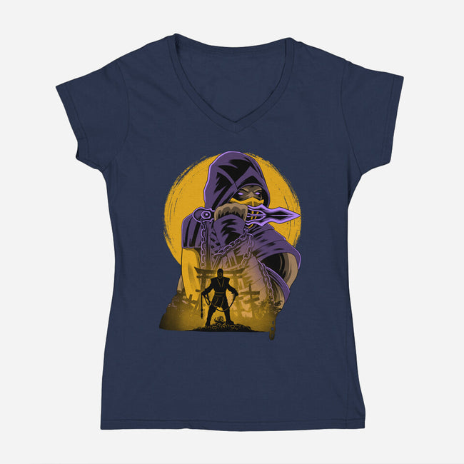 Yellow Ninja Fighter-Womens-V-Neck-Tee-rmatix