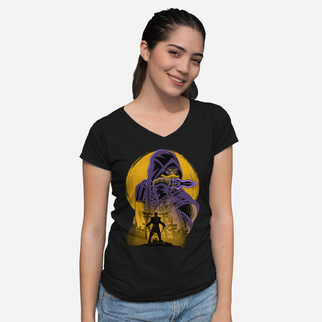 Yellow Ninja Fighter-Womens-V-Neck-Tee-rmatix