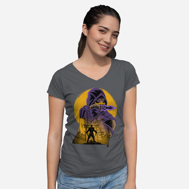 Yellow Ninja Fighter-Womens-V-Neck-Tee-rmatix
