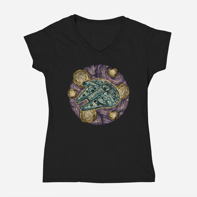 Travel To The Stars-Womens-V-Neck-Tee-glitchygorilla