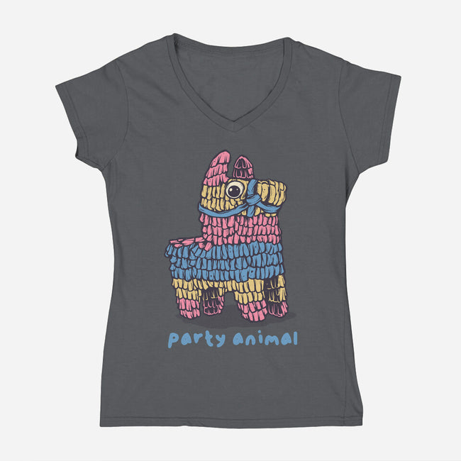 Party Animal-Womens-V-Neck-Tee-glitchygorilla