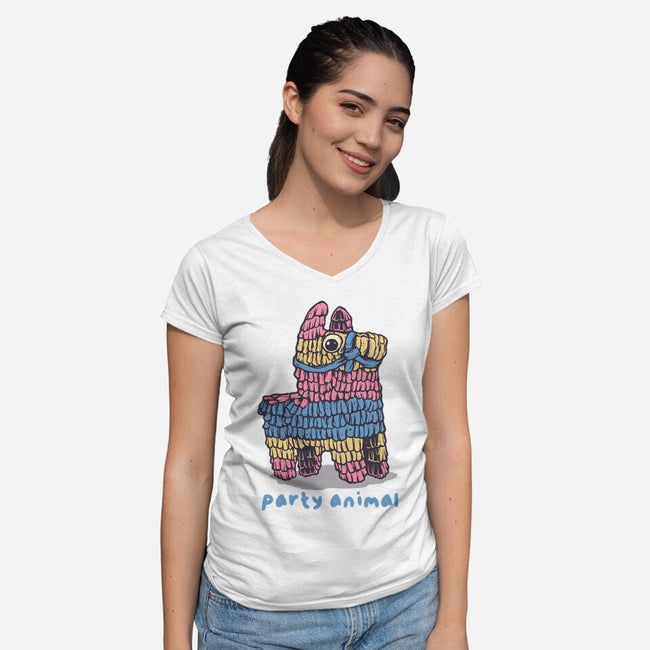 Party Animal-Womens-V-Neck-Tee-glitchygorilla
