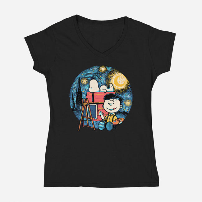 Painting The Night-Womens-V-Neck-Tee-glitchygorilla