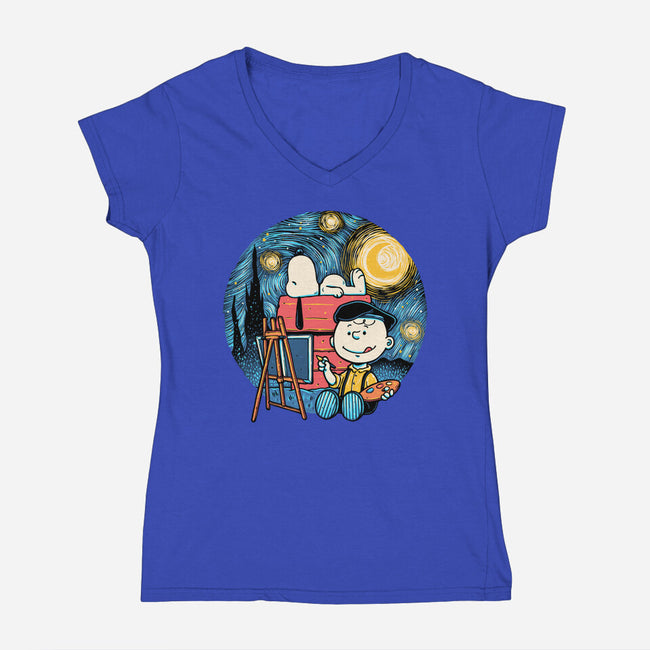 Painting The Night-Womens-V-Neck-Tee-glitchygorilla