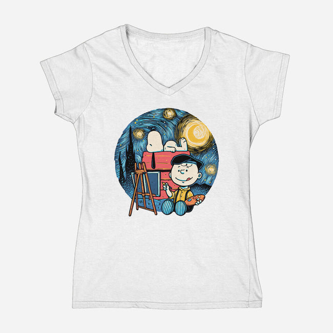 Painting The Night-Womens-V-Neck-Tee-glitchygorilla