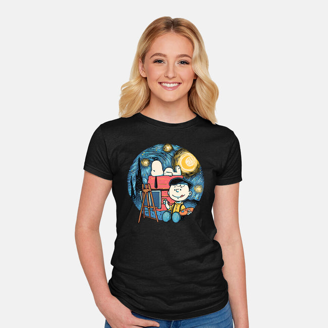 Painting The Night-Womens-Fitted-Tee-glitchygorilla