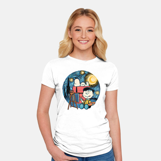 Painting The Night-Womens-Fitted-Tee-glitchygorilla