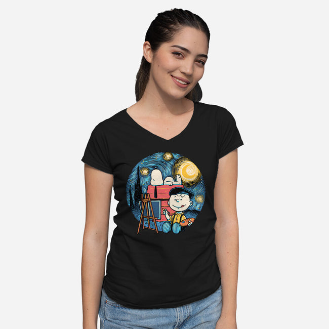 Painting The Night-Womens-V-Neck-Tee-glitchygorilla