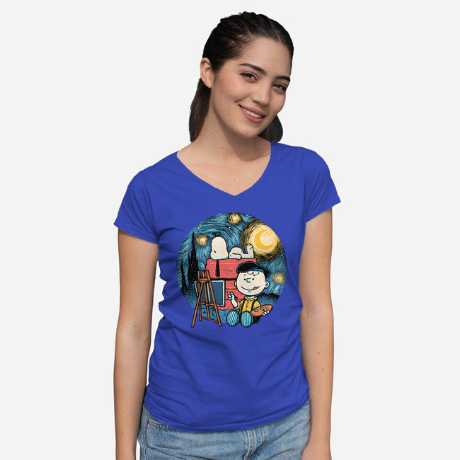 Painting The Night-Womens-V-Neck-Tee-glitchygorilla