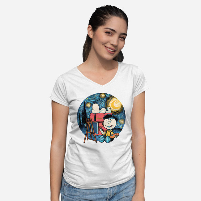 Painting The Night-Womens-V-Neck-Tee-glitchygorilla