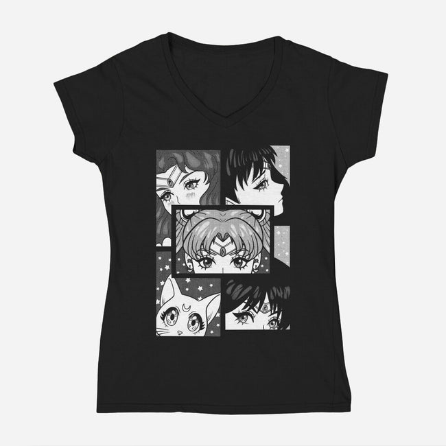 Moon And Planets-Womens-V-Neck-Tee-yumie