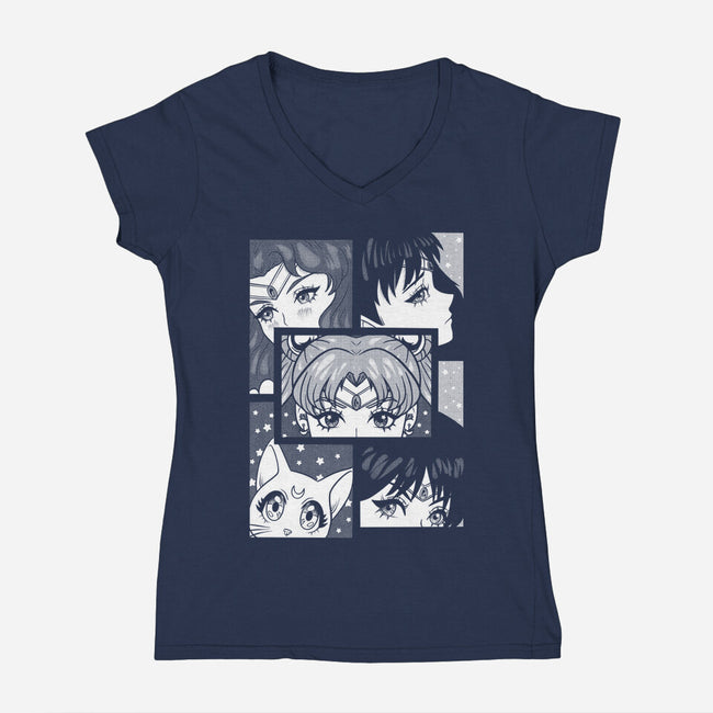 Moon And Planets-Womens-V-Neck-Tee-yumie