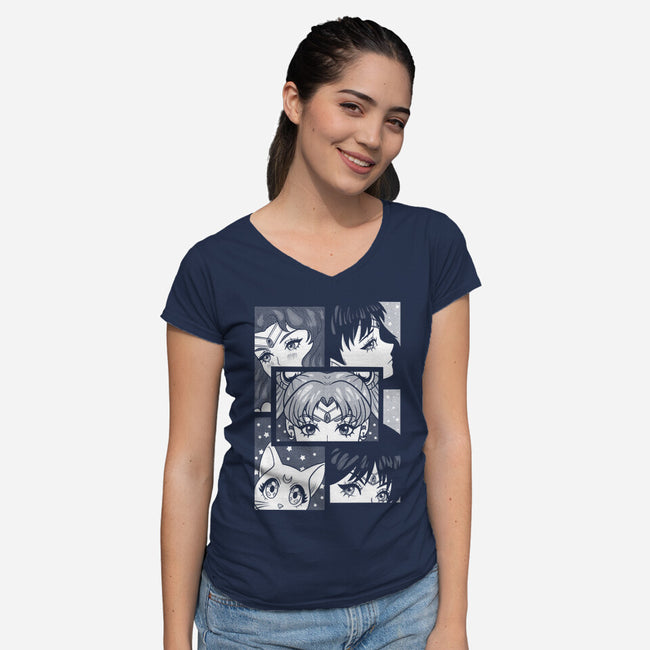Moon And Planets-Womens-V-Neck-Tee-yumie