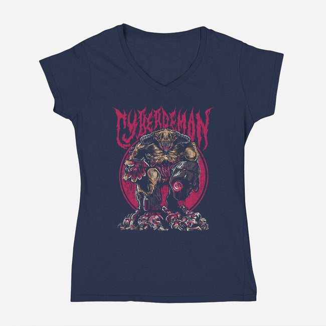 The Cyberdemon-Womens-V-Neck-Tee-demonigote