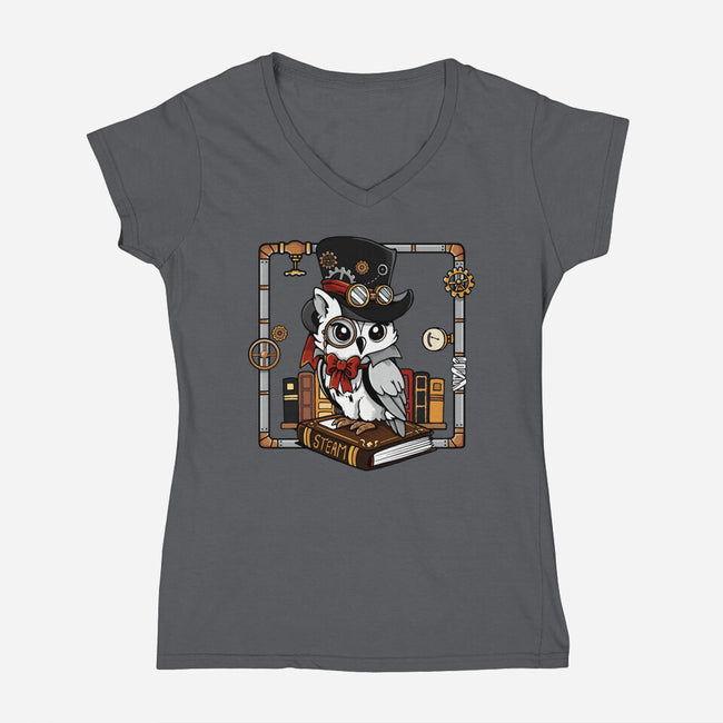 Steampunk Owl-Womens-V-Neck-Tee-Vallina84