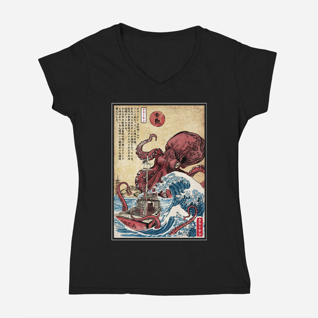Hunting The Kraken In Japan-Womens-V-Neck-Tee-DrMonekers