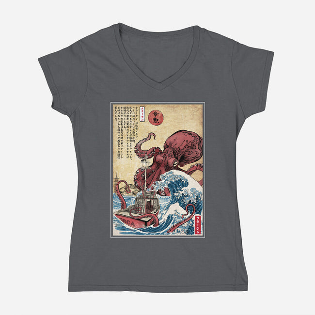 Hunting The Kraken In Japan-Womens-V-Neck-Tee-DrMonekers