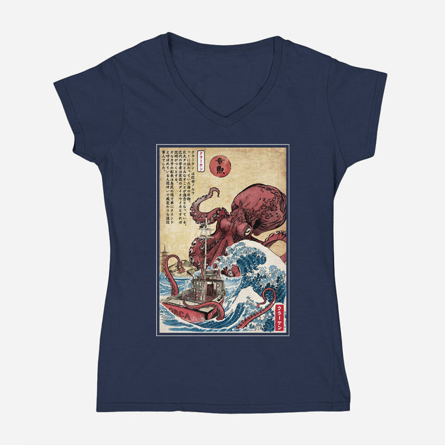 Hunting The Kraken In Japan-Womens-V-Neck-Tee-DrMonekers