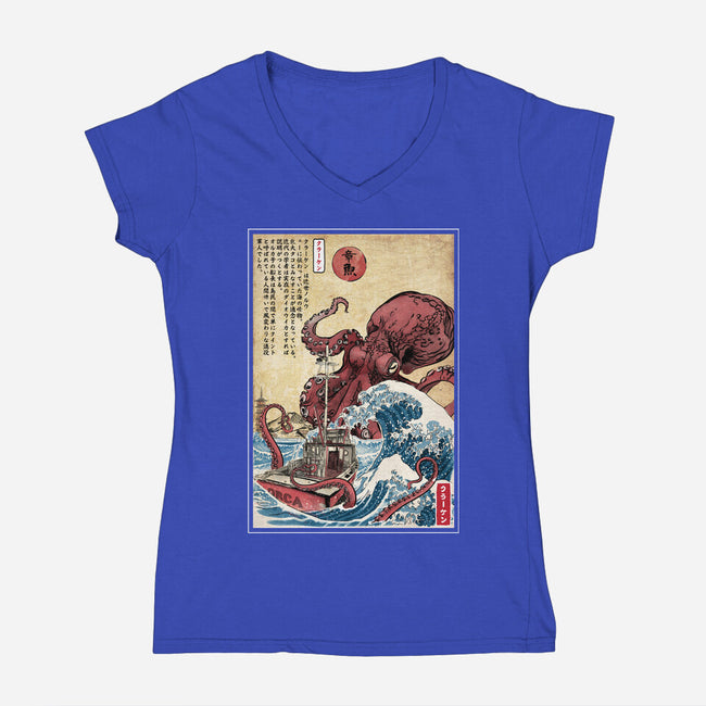 Hunting The Kraken In Japan-Womens-V-Neck-Tee-DrMonekers