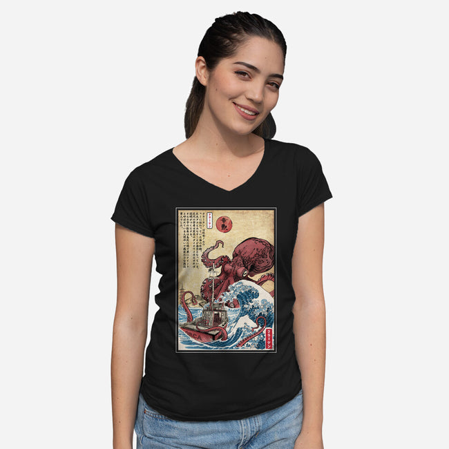 Hunting The Kraken In Japan-Womens-V-Neck-Tee-DrMonekers