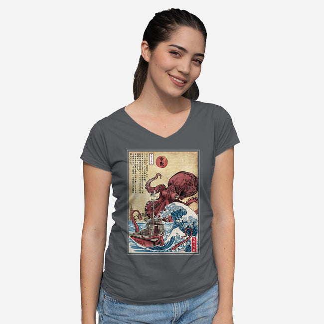 Hunting The Kraken In Japan-Womens-V-Neck-Tee-DrMonekers