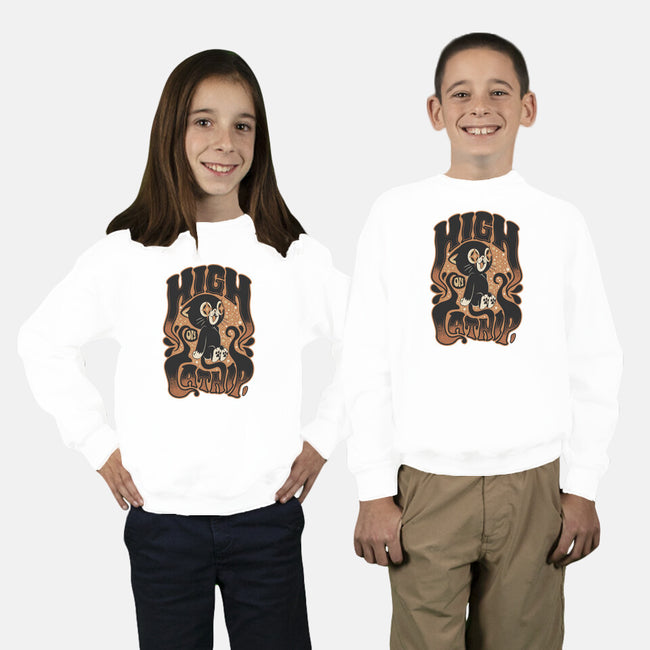 High On Catnip-Youth-Crew Neck-Sweatshirt-Popnotic